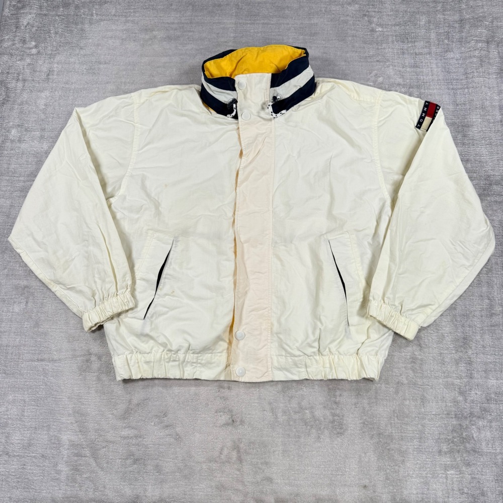 Tommy Hilfiger Jacket Mens Large Cream Vintage 90s Sailing Windbreaker